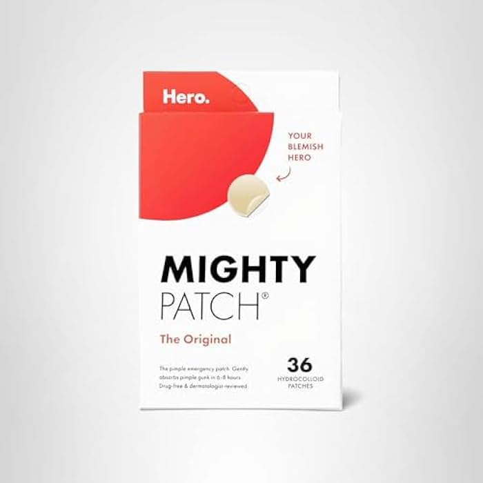 Mighty Patch Original Patch from Hero Cosmetics - #1 Hydrocolloid Acne Pimple Patches for Face, Shrinking Zits & Whiteheads in 1 Use, Nighttime Spot Pimple Stickers for Face, 36 Count - Image 1
